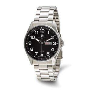 Men’s Charles Hubert Stainless Steel Black Dial Day-Date Watch | 42mm | Quartz